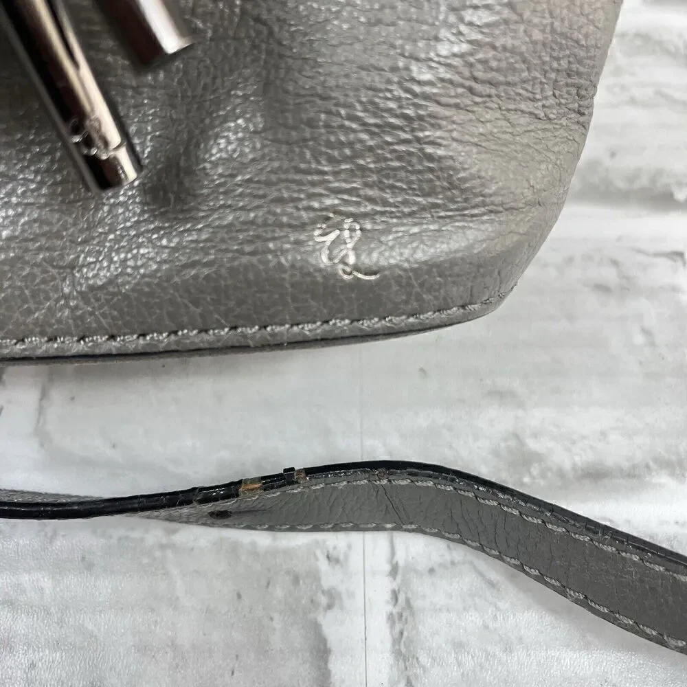 Elliott Luca Women's Gray Leather Drawstring Bucket Crossbody Bag Purse